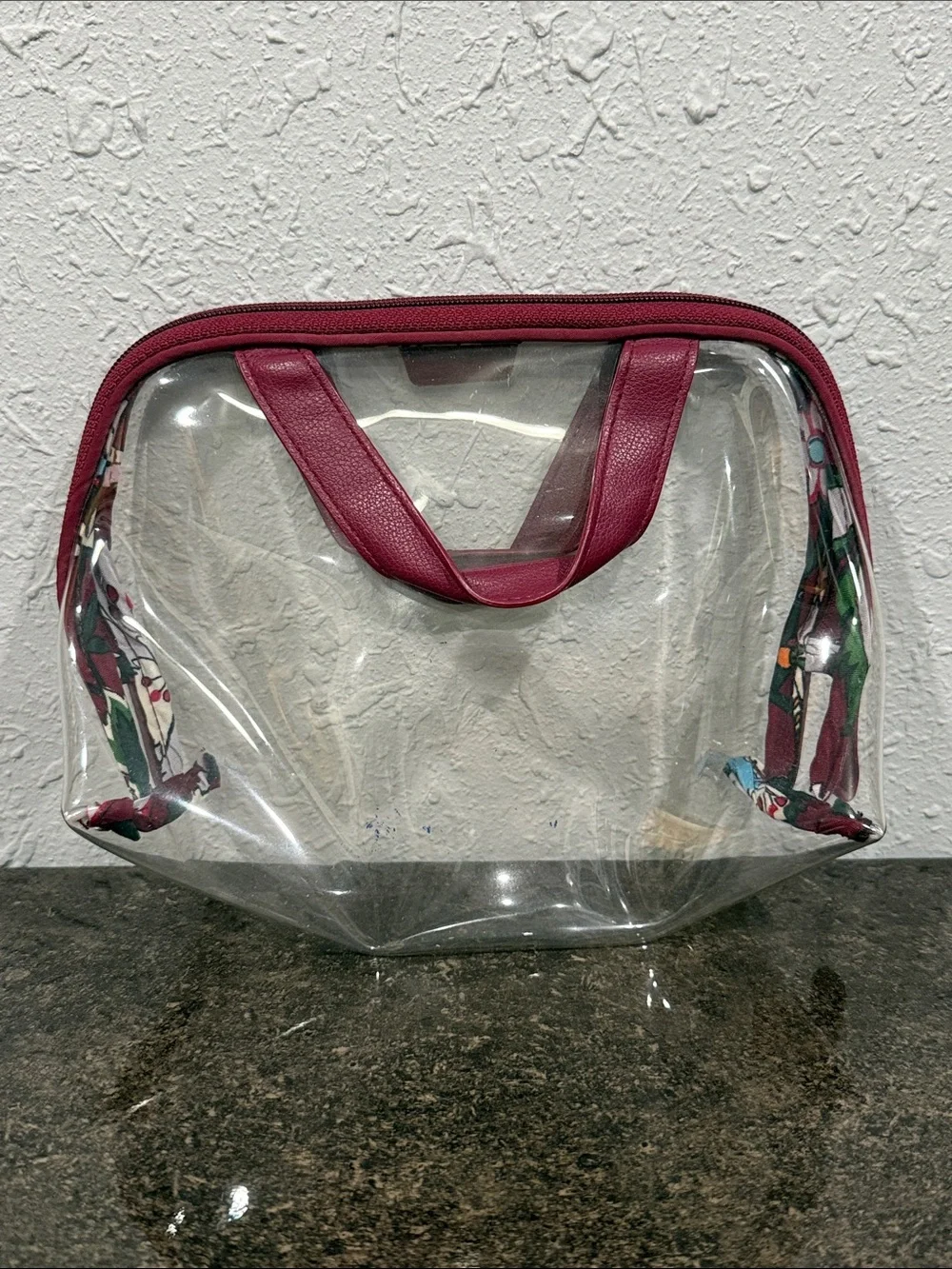Vera Bradley Clear Cosmetic Bag with Burgundy Trim